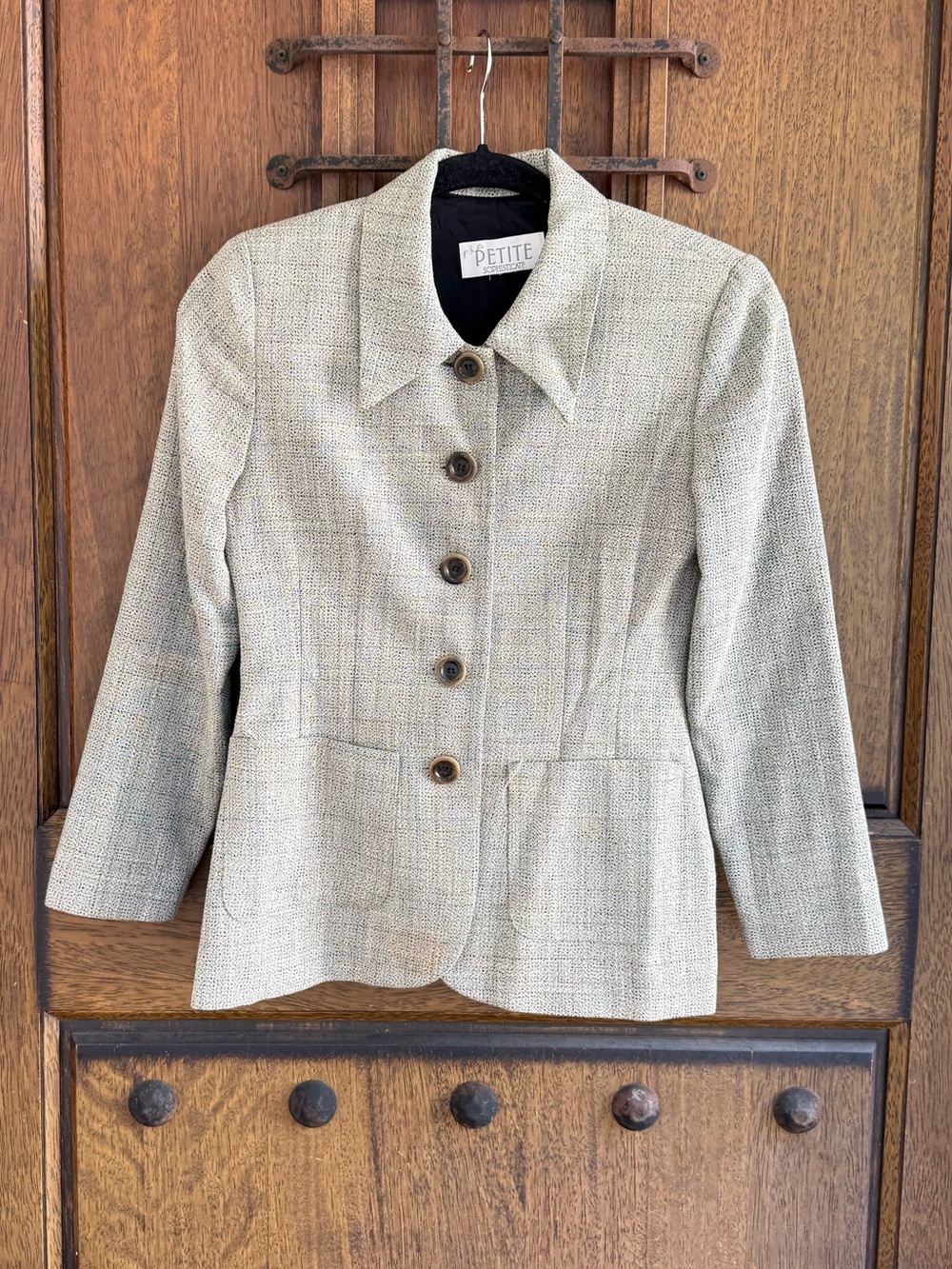 Classic grayish  green Plaid Women's Blazer Jacket Size petite